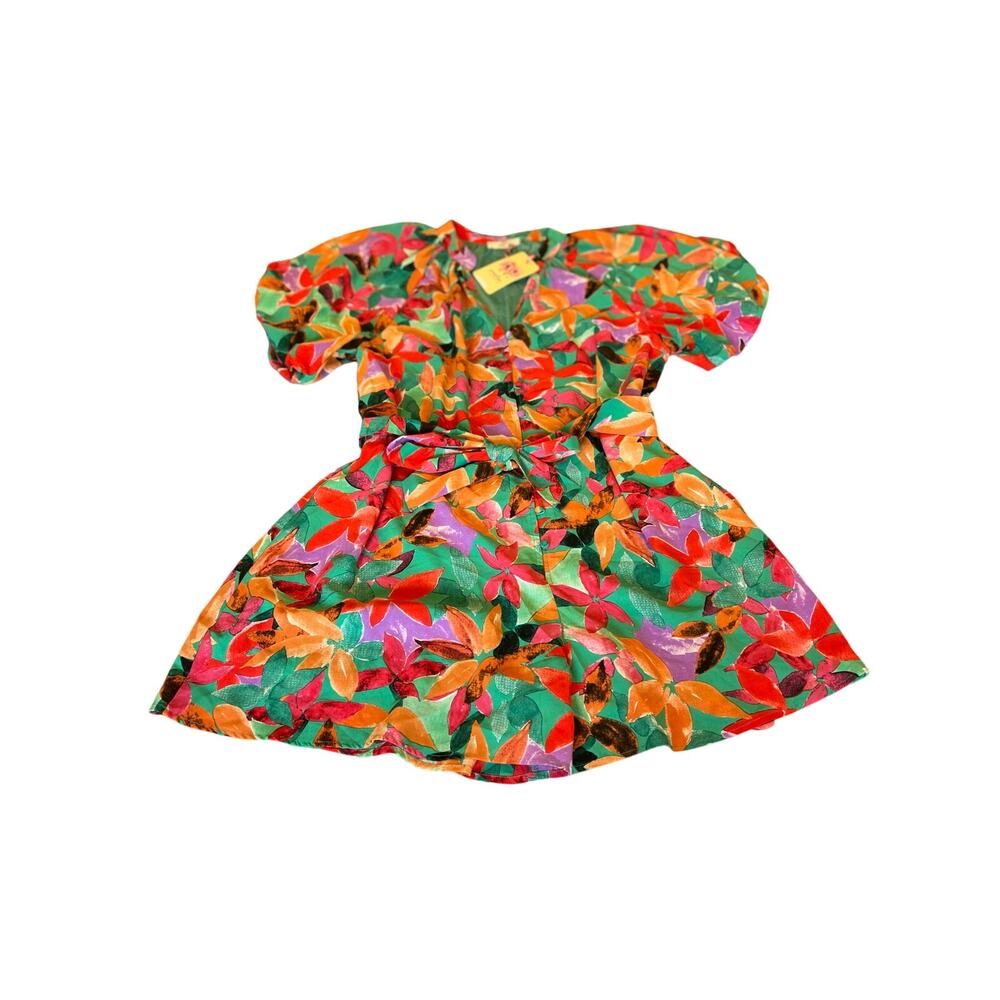 Entro NWT button front short romper women’s size S floral waist tie - Picture 4 of 14